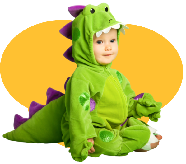 Bebê fantasiado de dinossauro